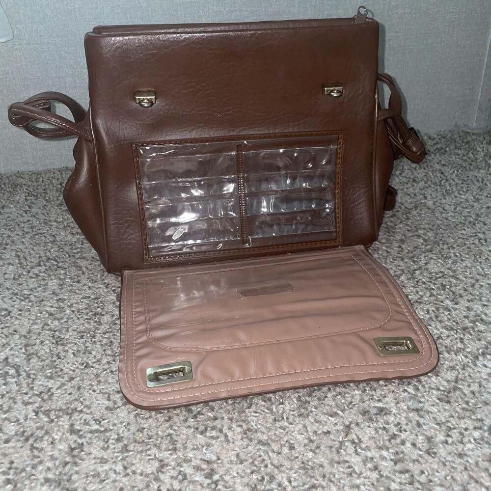 Vintage Brown Faux Leather Multi-Compartment Organizer Crossbody Bag - Picture 2 of 7